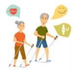 איור של זוג מבוגרים שעושים הליכה נורדית