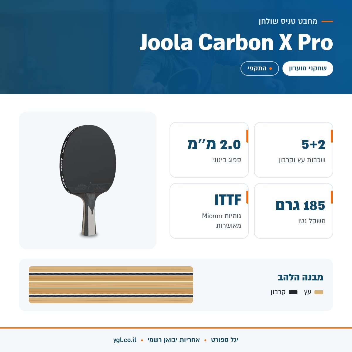 אינפוגרפיקה מחבט טניס שולחן Joola Carbon X Pro - נתונים עיקריים